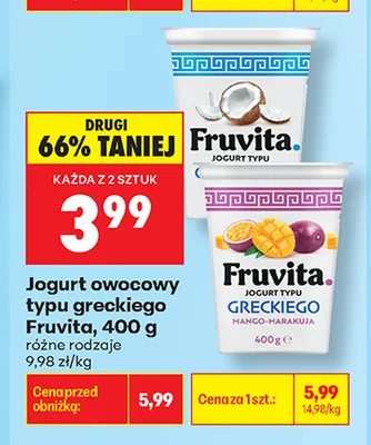 Jogurt owocowy typu greckiego Fruvita promocja w Biedronka