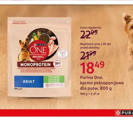Karma pełnoporcjowa dla psów Purina One Monoprotein promocja w Rossmann