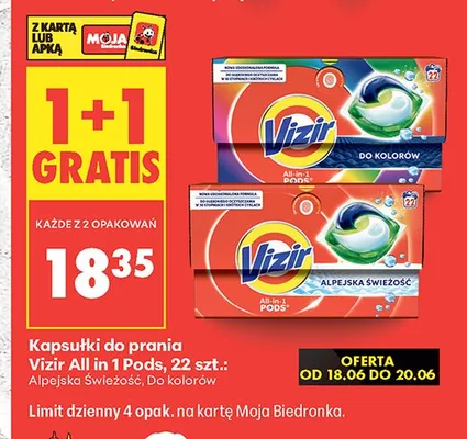 Kapsułki do prania Vizir All in 1 Pods Alpejska świeżość promocja w Biedronka