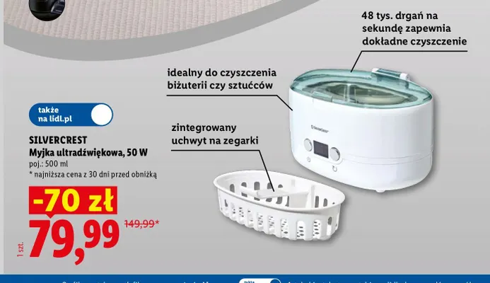 Myjka ultradźwiękowa Silvercrest 50W 500 ml promocja w Lidl