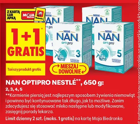 Mleko modyfikowane Optipro 2, 3, 4, 5 1+1 GRATIS promocja w Biedronka