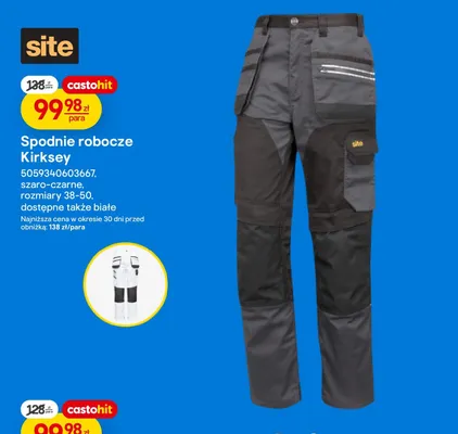 Spodnie robocze Kirksey szaro-czarne, rozmiary 38-50, dostępne także białe promocja w Castorama