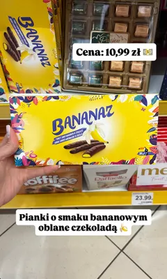 Pianki o smaku bananowym w czekoladzie Bananaz promocja w Dino