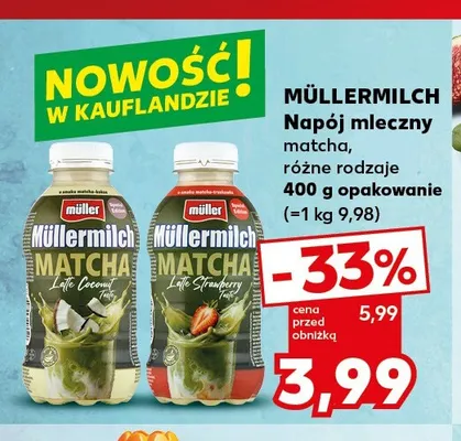 Napój mleczny Müllermilch Matcha Latte Strawberry promocja w Kaufland