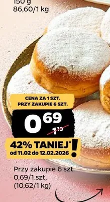 Pączek z nadzieniem wieloowocowym i cukrem pudrem promocja w Netto