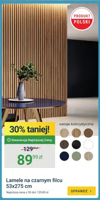 Lamele na czarnym filcu 53x275cm promocja w ERLI