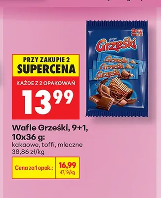 Wafle Grześki toffi 9+1 10-pak 36 g promocja w Biedronka