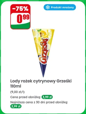 Lody rożek cytrynowy Grześki promocja w Dino