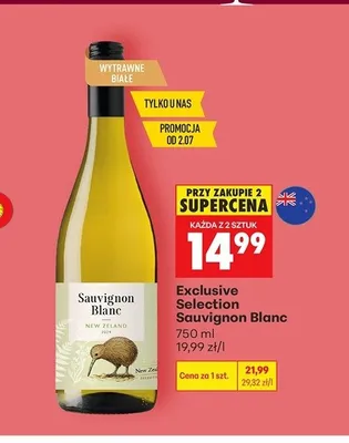 Wino białe wytrawne Exclusive Selection Sauvignon Blanc promocja w Biedronka