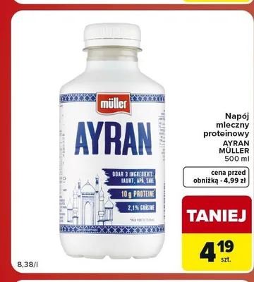 Napój mleczny proteinowy Ayran Müller promocja w Carrefour Market
