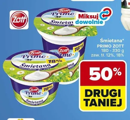 Śmietana Primo Zott zaw. tł. 18% promocja w Carrefour