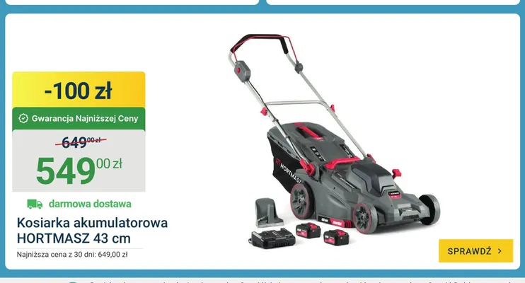 Kosiarka akumulatorowa Hortmasz 43 cm promocja w ERLI