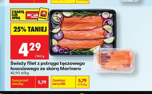Świeży filet z pstrąga tęczowego łososiowego ze skórą Marinero promocja w Biedronka