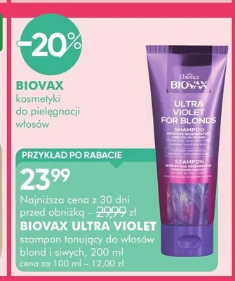 Szampon tonujący do włosów blond i siwych Biovax Ultra Violet promocja w Super-Pharm