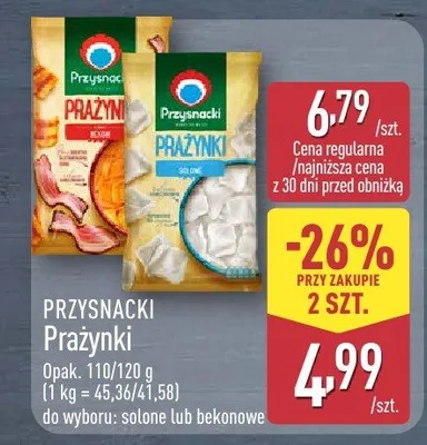 Przysmaki prażynki do wyboru: solone lub bekonowe promocja w Aldi