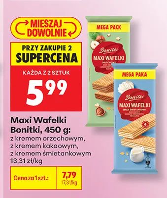 Maxi wafelki z kremem kakaowym Bonitki promocja w Biedronka