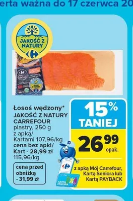 Łosoś wędzony Jakość z Natury Carrefour plastry promocja w Carrefour Market