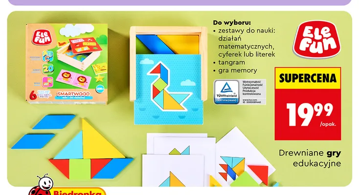 Drewniana gra edukacyjna zestaw do nauki literek Elefun promocja w Biedronka