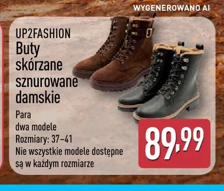Buty skórzane sznurowane damskie Up2fashion promocja w Aldi
