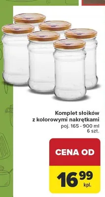 Komplet słoików z kolorowymi nakrętkami 165-900ml 6-pak promocja w Carrefour