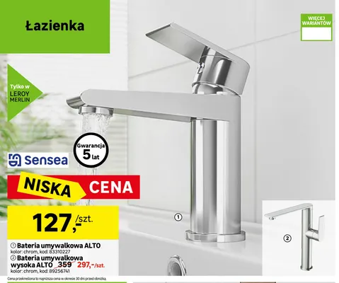 Bateria umywalkowa Alto Sensea promocja w Leroy Merlin