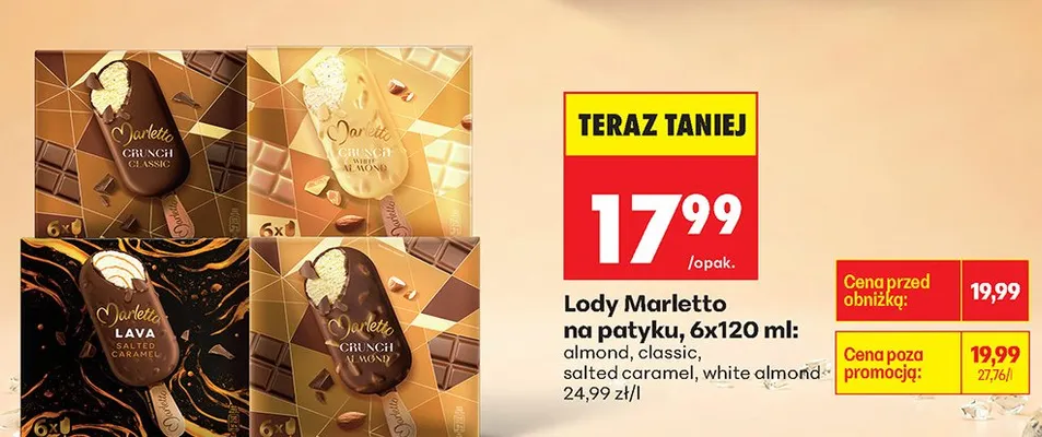 Lody na patyku Marletto promocja w Biedronka