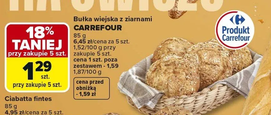 Bułka wiejska z ziarnami promocja w Carrefour