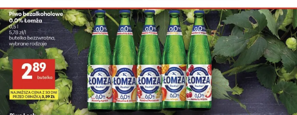 Piwo bezalkoholowe Łomża Radler Brzoskwinia & Melisa promocja w Delikatesy Centrum