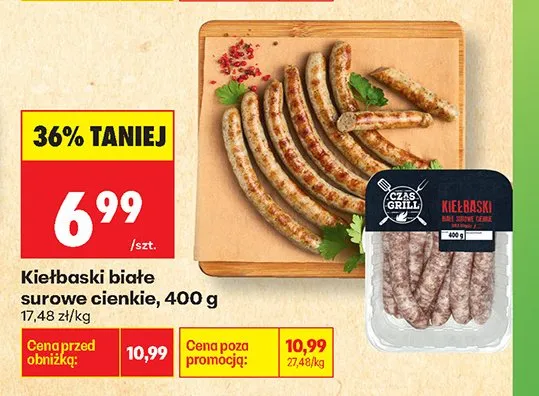 Kiełbaski białe surowe cienkie Czas na Grill promocja w Biedronka