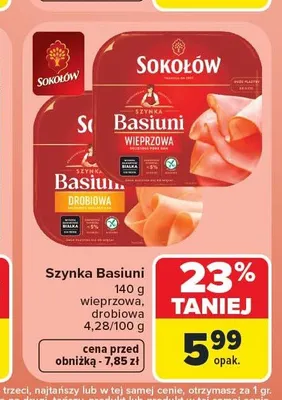 Szynka Basiuni wieprzowa Sokołów promocja w Carrefour Market