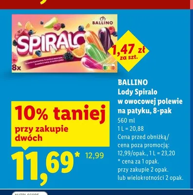 Lody Spiralo w owocowej polewie na patyku BALLINO 8-pak 70ml promocja w Lidl