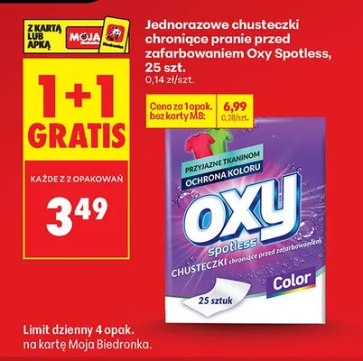 Jednorazowe chusteczki chroniące pranie przed zafarbowaniem Oxy Spotless promocja w Biedronka