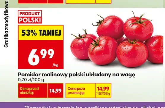 Pomidory malinowe polskie układane na wagę promocja w Biedronka
