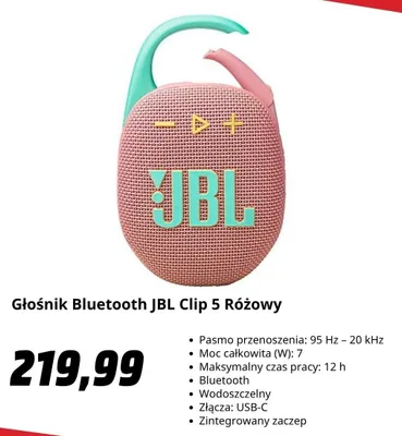 Głośnik Bluetooth JBL Clip 5 Różowy promocja w Media Markt