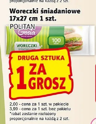 Woreczki śniadaniowe Gosia 17x27cm 100szt. promocja w Prim Market