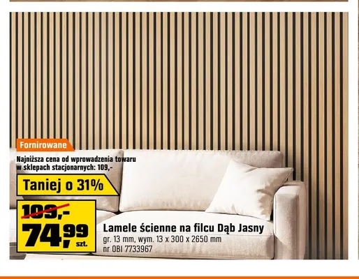 Lamele ścienne na filcu Dąb Jasny promocja w OBI