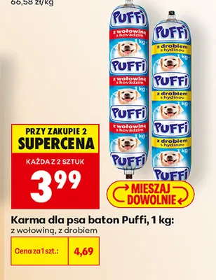 Karma dla psa baton Puffi z wołowiną promocja w Biedronka