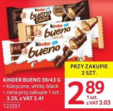 Kinder Bueno 39/43 g klasyczne, white, black promocja w Selgros