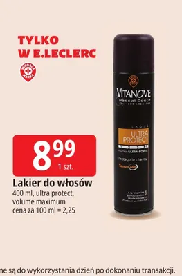 Lakier do włosów ultra protect volume maximum Vitanove promocja w Leclerc
