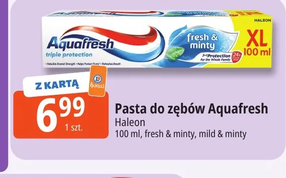 Pasta do zębów Aquafresh mild & minty promocja w Leclerc