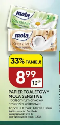 Papier toaletowy Mola Sensitive mleczko kokosowe 8-pak promocja w Chata Polska