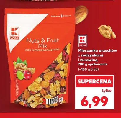 Mieszanka orzechów z rodzynkami i żurawiną K-Classic promocja w Kaufland