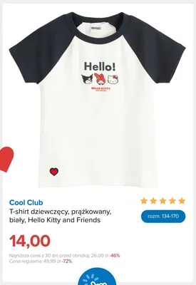 T-shirt dziewczęcy prążkowany biały Hello Kitty and Friends Cool Club promocja w Smyk