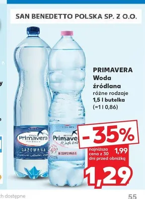 Woda źródlana niegazowana Primavera promocja w Kaufland