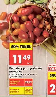 Pomidory papryczkowe pomarańczowe na wagę promocja w Biedronka
