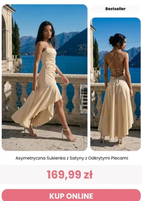Sukienka asymetryczna z satyny z odkrytymi plecami Renee promocja w Renee