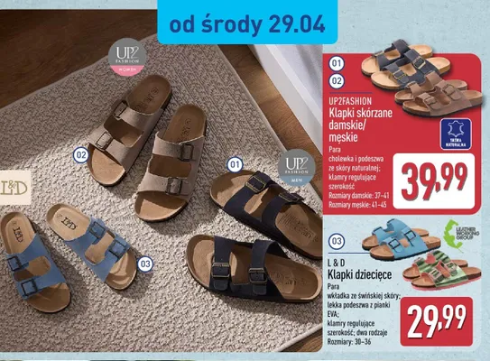 Klapki skórzane damskie/męskie promocja w Aldi