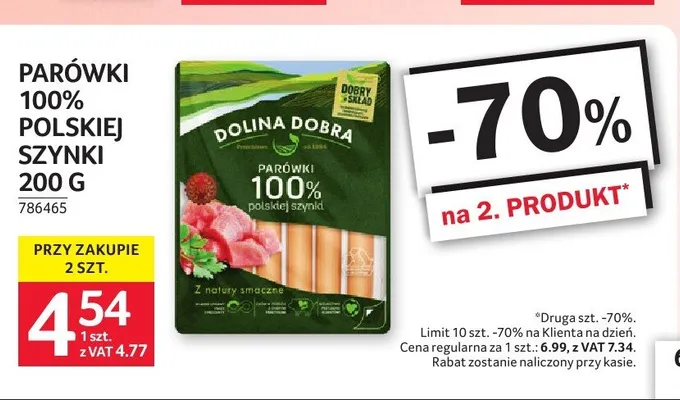 Parówki 100% polskiej szynki Dolina Dobra promocja w Selgros