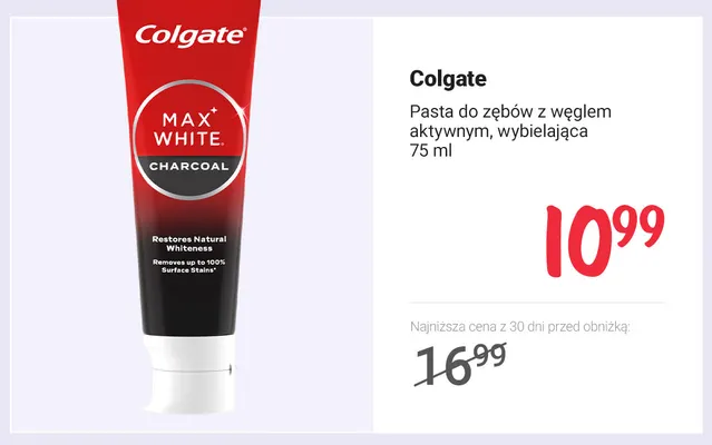 Pasta do zębów z węglem aktywnym wybielająca Colgate promocja w Rossmann