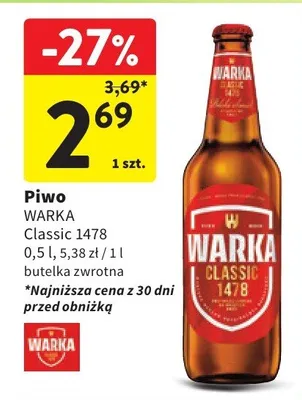 Piwo Classic 1478 butelka zwrotna promocja w Intermarche